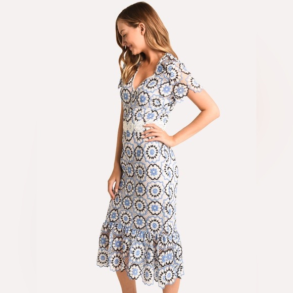 S O L D.   ML MONIQUE LHUILLIER
Multi Colored Lace Cocktail Dress 10 - Picture 3 of 11